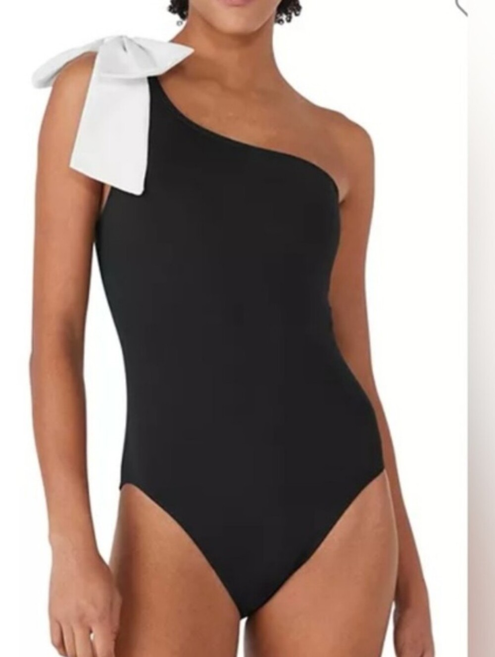 NWT Kate Spade, New York, black one shoulder cream bow one piece bathing suit